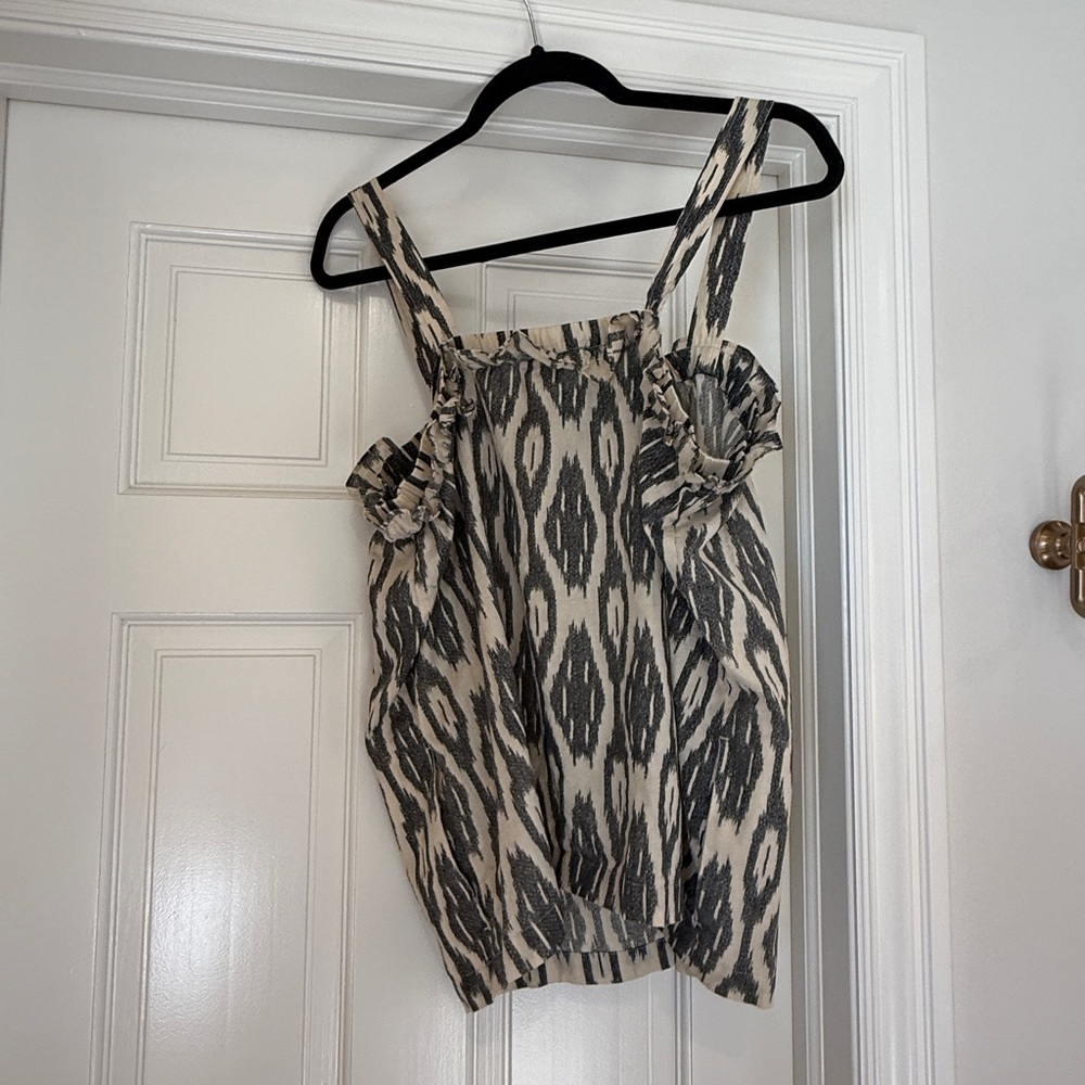 J. Crew Black and Cream Patterned Blouse